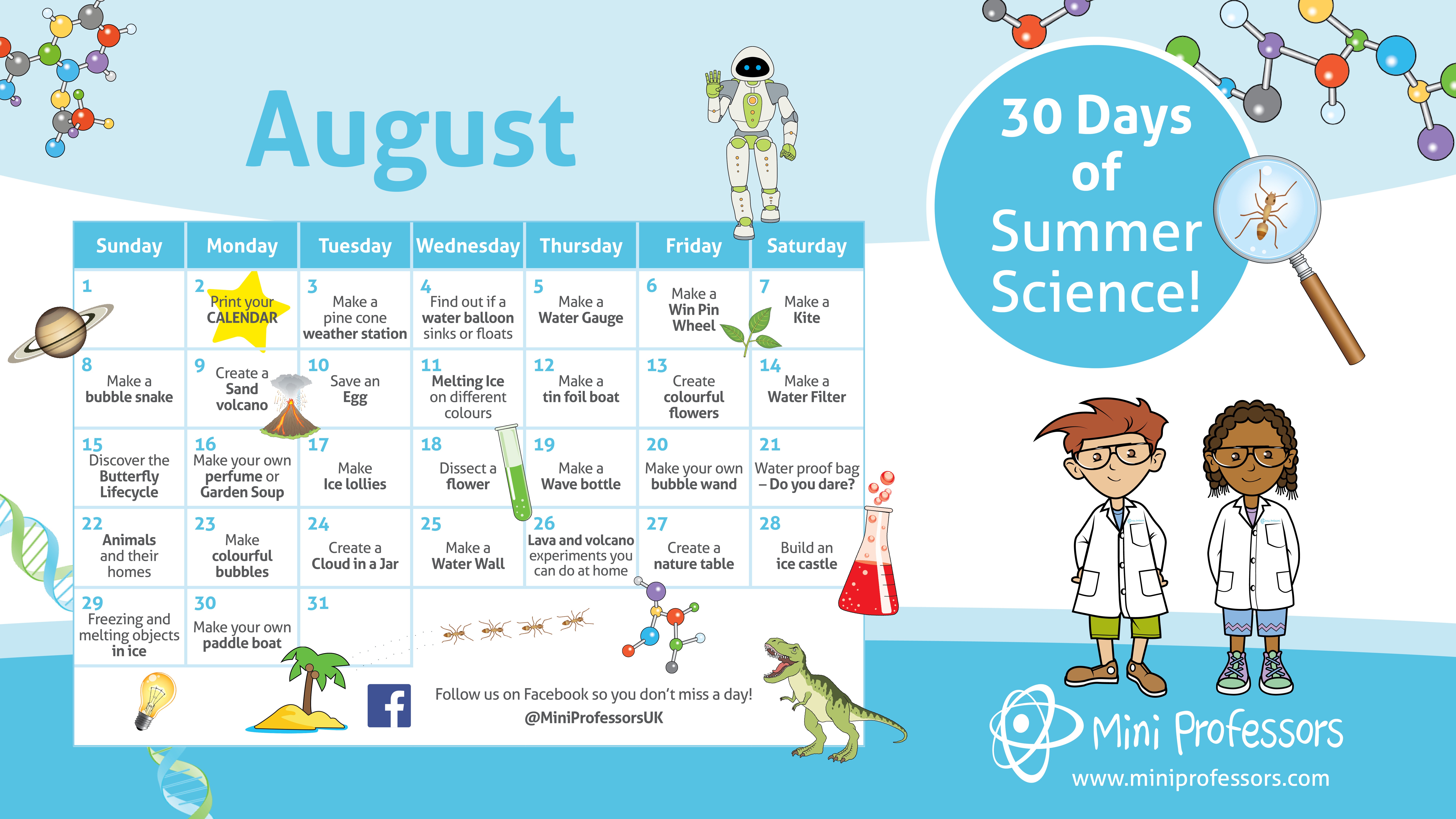 Mini Professors Science Summer Challenge Calendar